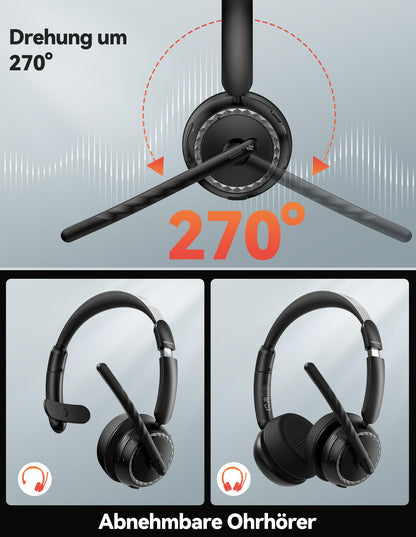 TECKNET Bluetooth Headset mit Mikrofon, AI Noise Cancelling, TK-HS016