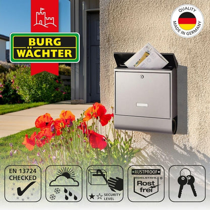 BURG-WÄCHTER AMZ 2500 NI Briefkasten mit Zeitungsfach – Edelstahl