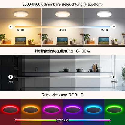 AmazeFun LED Deckenleuchte 48W dimmbar mit RGBIC und Fernbedienung