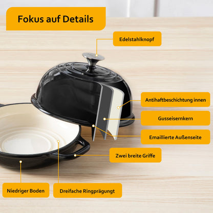 Velaze Dutch Oven Gusseisen Schmortopf emailliert 4,8 L schwarz