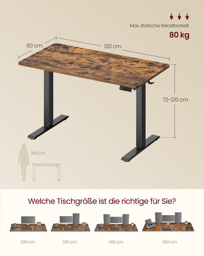 VASAGLE Höhenverstellbarer Schreibtisch 120 x 60 cm, vintagebraun