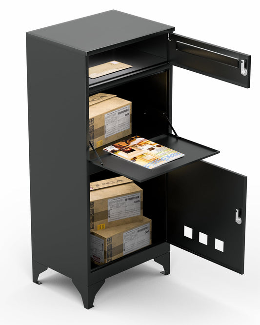 SwissDesign Paketbriefkasten XXL Anthrazit - Edelstahl Aussen. Großer Paketbriefkasten für Post- & Paketanlieferung.