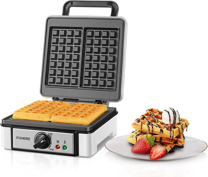 FOHERE Waffeleisen XL für 2 Waffeln, 1200 Watt, antihaftbeschichtet