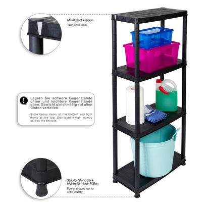 Kreher Lagerregal Kunststoff 3er Set - 4 Böden Schwarz 61x30.5 cm