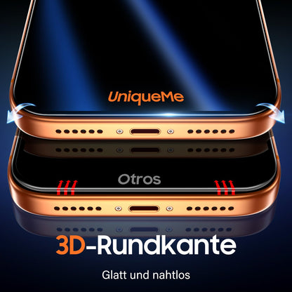 UniqueMe Panzerglas Sichtschutz für iPhone 17 Pro Max, 2 Stück