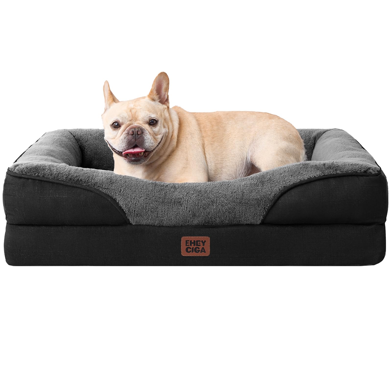 EHEYCIGA Orthopädisches Hundebett Memory Foam, Klein – Grau/Schwarz, rechteckig, zur Gelenkstütze für Hunde.