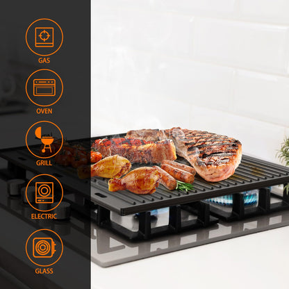 Onlyfire Grillplatte Gusseisen emailliert, Wendeplatte 48,5 x 40 cm