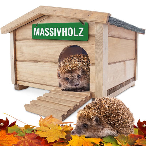 Hecht zooprinz Igelhaus aus Massivholz, winterfest, mit Boden und Dach – Holzhaus mit Bitumendach und Labyrintheingang