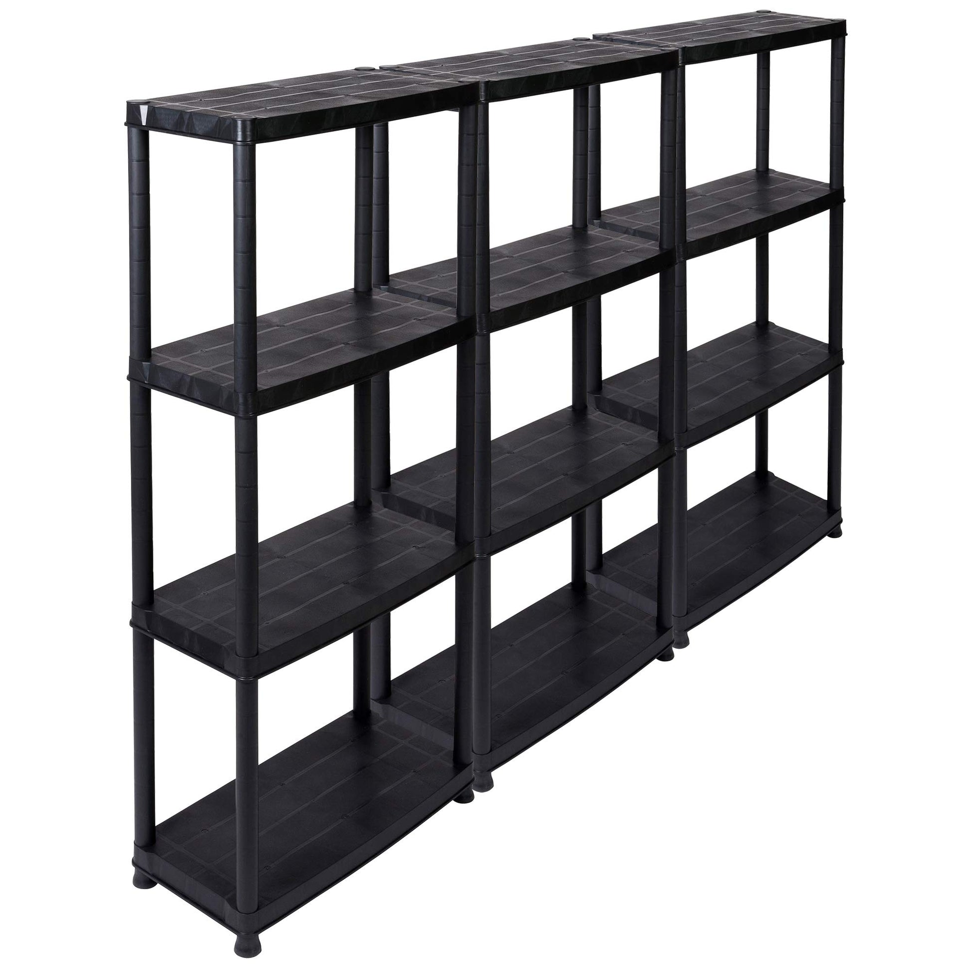 Kreher Lagerregal Kunststoff 3er Set - 4 Böden Schwarz 61x30.5 cm. Stabiles, schwarzes Kunststoffregal zur Lagerung und Organisation.