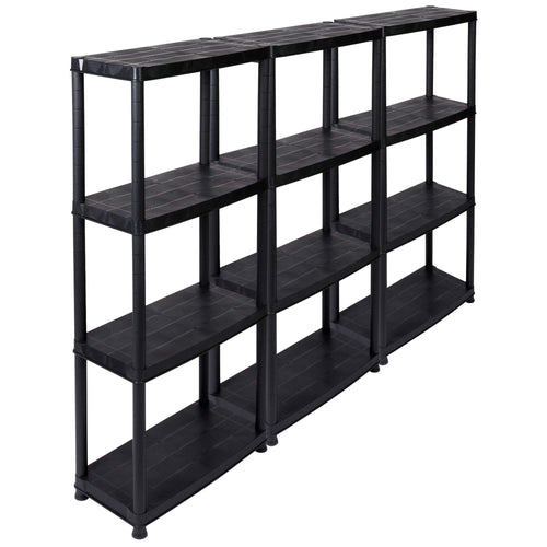 Kreher Lagerregal Kunststoff 3er Set - 4 Böden Schwarz 61x30.5 cm. Stabiles, schwarzes Kunststoffregal zur Lagerung und Organisation.