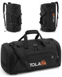 Tolaccea Sporttasche 56-70L erweiterbar mit Schuhfach, schwarz, aus Oxford-Gewebe, als Rucksack tragbar