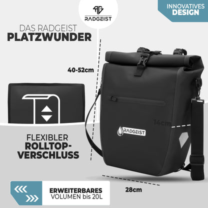 RADGEIST Gepäckträgertasche RG-PB wasserdicht, 20 L, schwarz, 2er-Set