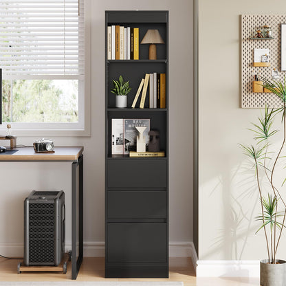 FORABAMB Badezimmerschrank Hochschrank 180 cm, 3 Schubladen, Schwarz