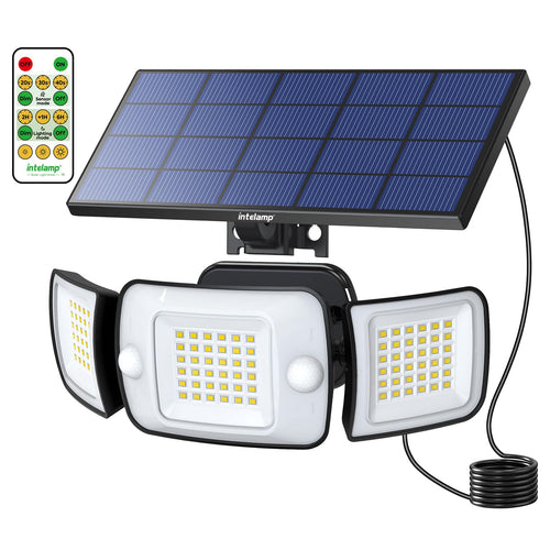 INTELAMP Solar-Strahler mit Bewegungsmelder, 1200 lm, IP65, 108 LEDs und separates Solarpanel