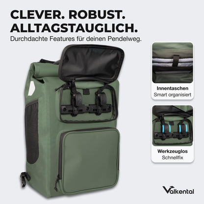 Valkental UrbanX 2in1 Fahrradtasche & Rucksack, wasserdicht, 28 l