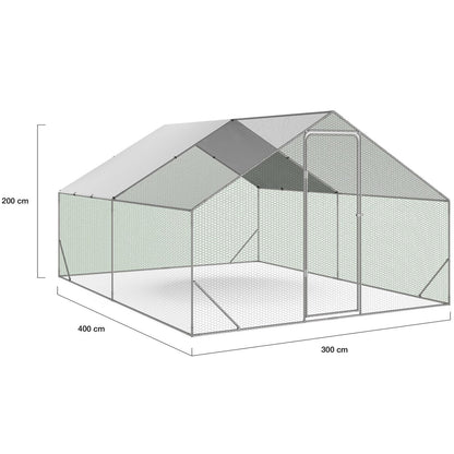 IDMarket Freilaufgehege 4x3 m, Hühnerstall aus verzinktem Stahl