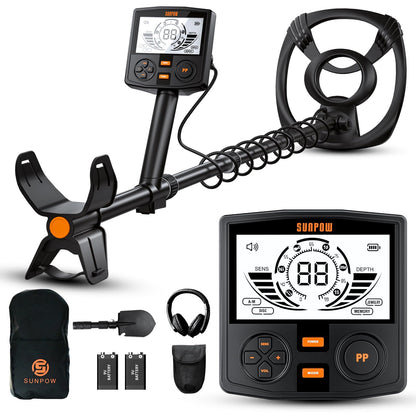 SUNPOW Profi Metalldetektor Set – DSP Chip, 30cm Spule: Schwarzer Detektor zur Metallsuche im Boden.