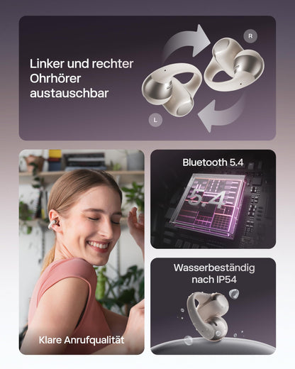 Shokz OpenDots ONE Open-Ear-Kopfhörer, Clip-On, Bluetooth 5.4, Grau