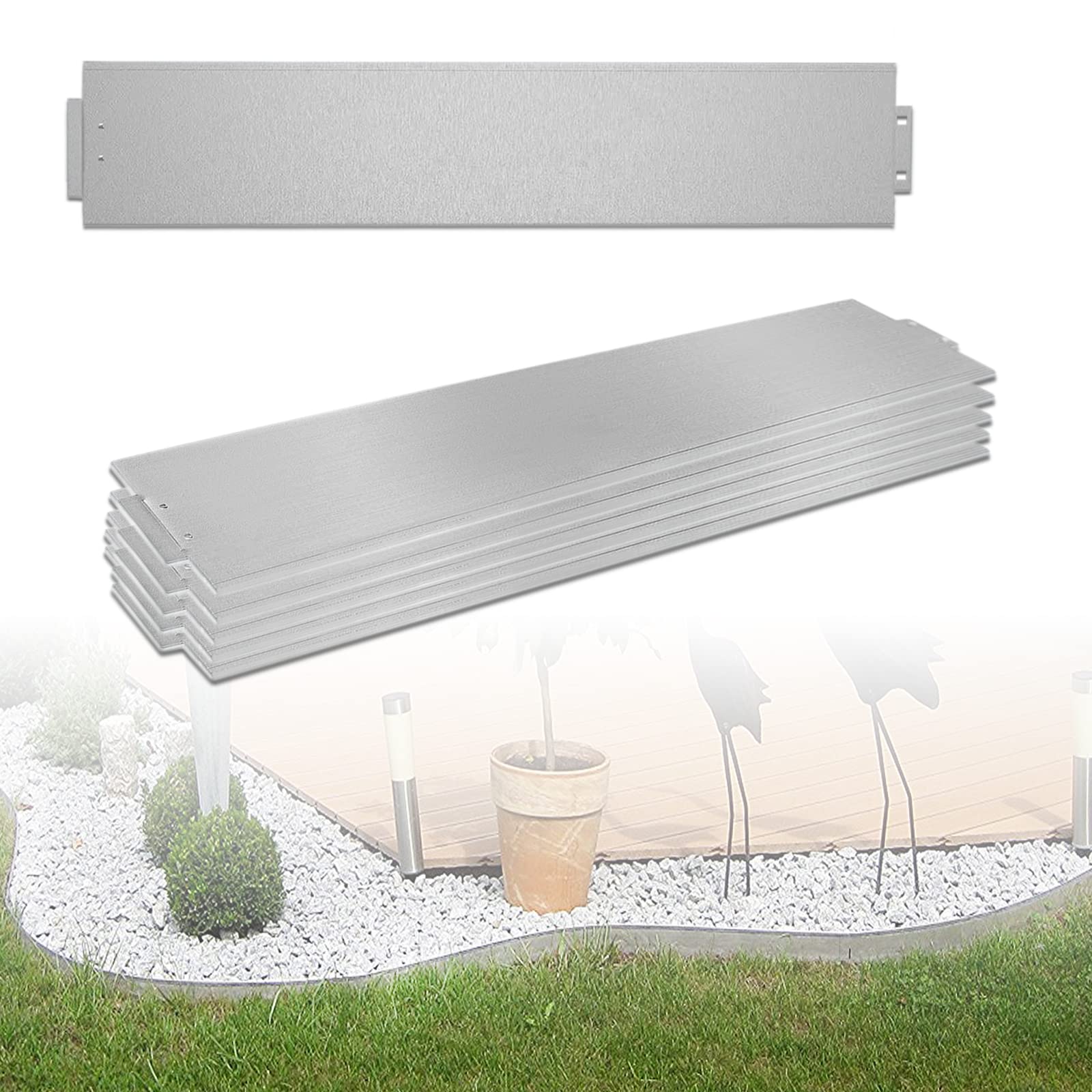 LARS360 Rasenkante Metall Beetumrandung. Verzinkt silbernes Metallband zum Einfassen und Abgrenzen von Rasen und Beeten im Garten.