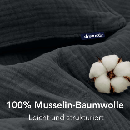Dreamzie Musselin Bettwäsche 2er-Set 135x200 cm Dunkelgrau