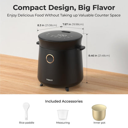 TOKIT Reiskocher Mini Multikocher – 1.5L Edelstahl für 1-2 Personen