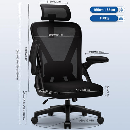 Airchros Bürostuhl ergonomisch mit Kopfstütze und Lendenwirbelstütze