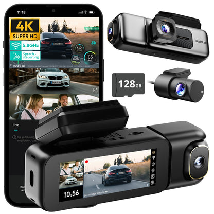 BOTSLAB 4K 3-Kanal Dashcam – GPS, WiFi, 128GB SD-Karte