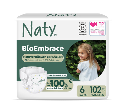 Naty BioEmbrace Babywindeln Grösse 6 (16 kg+), 102 Stück mit skandinavischen Waldmotiven