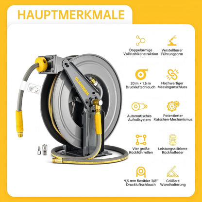 GLAHODEN Doppelarmiger einziehbarer Luftschlauchtrommel - 20M