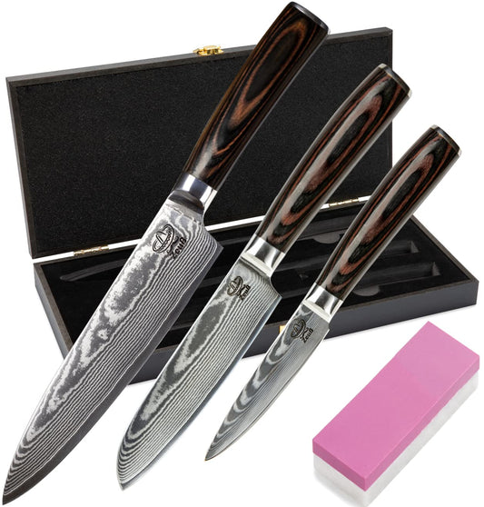 Zeuss Damastmesser-Set 3er – Professionelle Damastküchenmesser