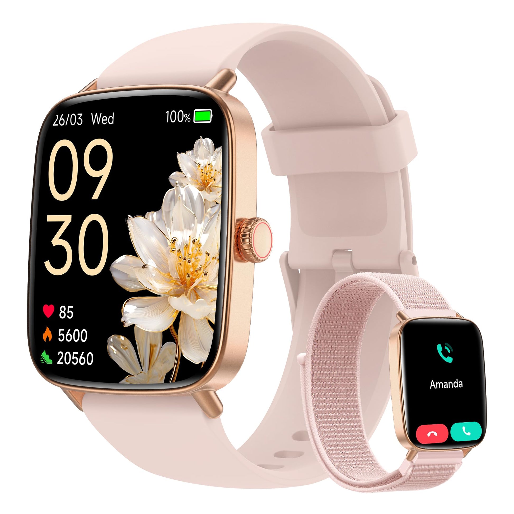 Yoever Smartwatch Damen, Fitnessuhr mit Telefonfunktion, 1,85 Zoll mit HD-Touchscreen