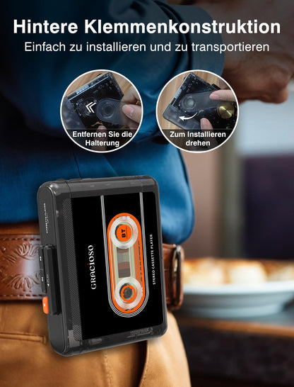 Gracioso 311 Kassettenspieler mit Bluetooth, Akku und Kopfhörer
