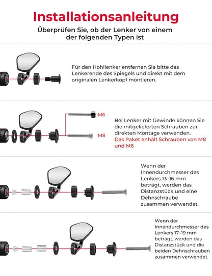 KEMIMOTO Lenkerendenspiegel Motorrad E-geprüft - 22mm Paar
