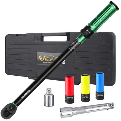 Uharbour Drehmomentschlüssel 1/2 Zoll, 20-230 Nm, 6-teiliges Set aus Chrom-Vanadium-Stahl, grün