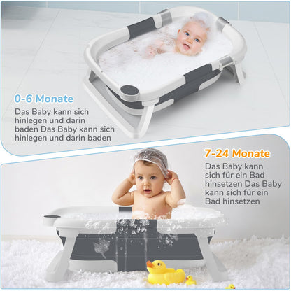 DEANIC Babybadewanne faltbar mit Kissen, Babywanne 0-12 Monate, Grau