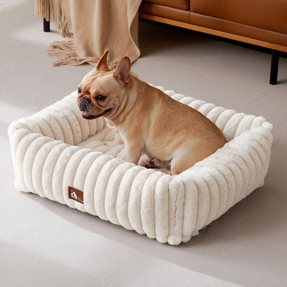 Upvilla Hundebett für kleine Hunde, waschbar, Memory-Schaum, Beige – vier umlaufende Seitenkissen