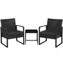 Yaheetech Balkonmöbel Set 3-teilig, Polyrattan Sitzgruppe Schwarz mit Glastisch