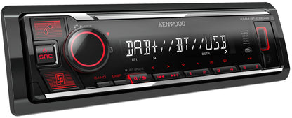 Kenwood KMM-BT408DAB USB-Autoradio DAB+ Bluetooth Freisprecheinrichtung: Schwarzes 1-DIN-Gerät zur Audio-Wiedergabe und Freisprechen.
