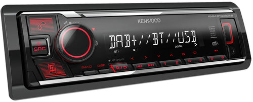 Kenwood KMM-BT408DAB USB-Autoradio DAB+ Bluetooth Freisprecheinrichtung: Schwarzes 1-DIN-Gerät zur Audio-Wiedergabe und Freisprechen.