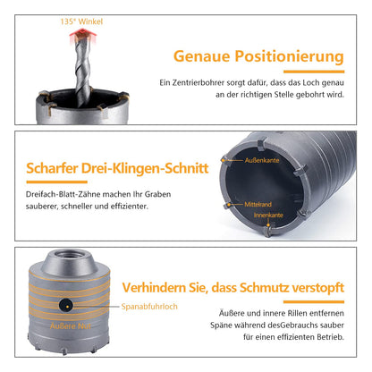 awagas Bohrkronen Set 6-teilig SDS Plus Kernbohrer Beton 30-68 mm