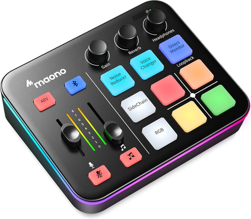 MAONO G1 Neo Audio Mixer für Streaming, XLR & 48V-Phantomspeisung, Gaming-Mixer mit RGB-Beleuchtung