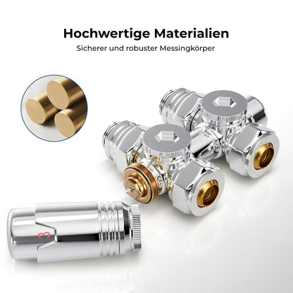 Heilmetz Multiblock Set Heizkörperanschluss 50mm Thermostat Chrom Eck/Durchgang 2er-Set