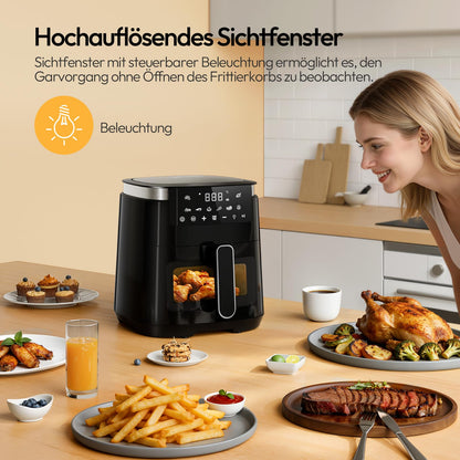 LLIVEKIT Heissluftfritteuse 5.5L | Airfryer mit Sichtfenster, schwarz