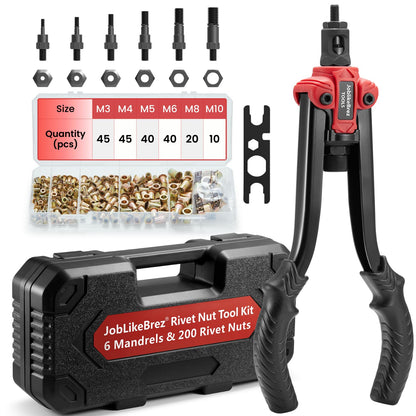 Joblikebrez Nietmutternzange Set - M3-M10 Dorne, 200 Muttern. Robuste Nietmutternzange zum Setzen von Nietmuttern für Gewindeverbindungen.