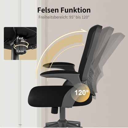 naspaluro Ergonomischer Bürostuhl - Mesh Schwarz, Armlehnen klappbar