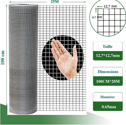 Amagabeli Maschendrahtzaun DA130, feuerverzinkt, 25 m x 1 m, 12,7 mm