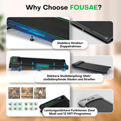 FOUSAE Walking Pad Laufband 1-10 km/h mit 9% Steigung