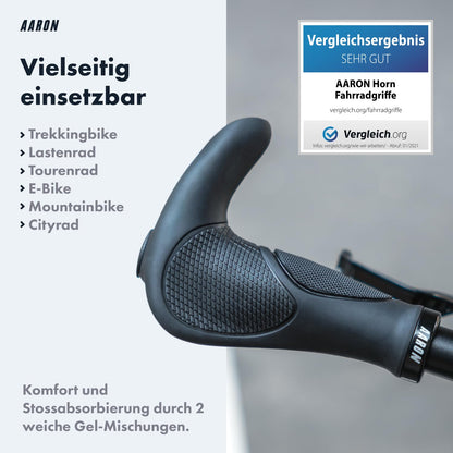 AARON Horn Lenkergriffe mit Gel-Dämpfung, ergonomisch, schwarz