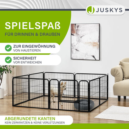 Juskys Welpenlaufstall 8-teilig Metall – Freigehege 160x160x60 cm