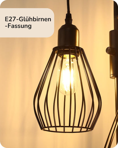 EDISHINE Stehleuchte Industrial 3-flammig dimmbar - Schwarz